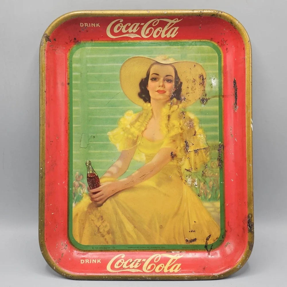 Vintage Coca Cola Girl In The Shade Metal Tin Lithographed Serving Tray 1938 30s